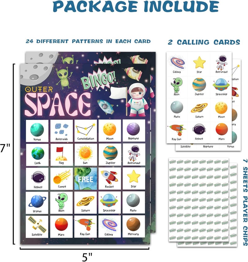 OZTEMETY Space Bingo Card Game, Outer Space Bingo Game for Family Adults, Space Birthday Party Supplies, Favors, Space Party Decorations, Gift – 24 Players Bingo Game, C04 - Image 2